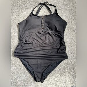 Black Ribbed Maternity One Piece Swimsuit